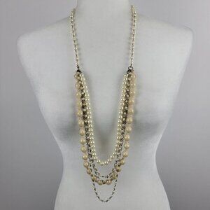 Vintage Multi Strand Multi Size Ivory Color Pearl Beads Waterfall  Necklace